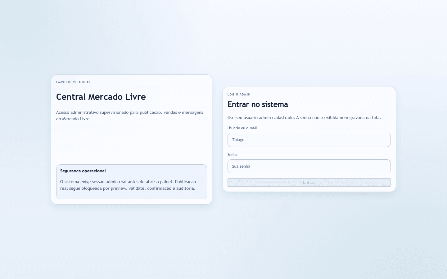 Tela real do sistema Dropshipping Vila Real