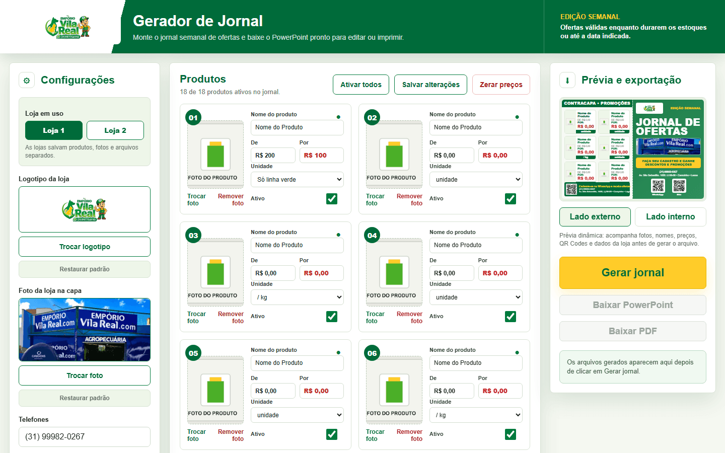 Painel do Gerador de Jornal