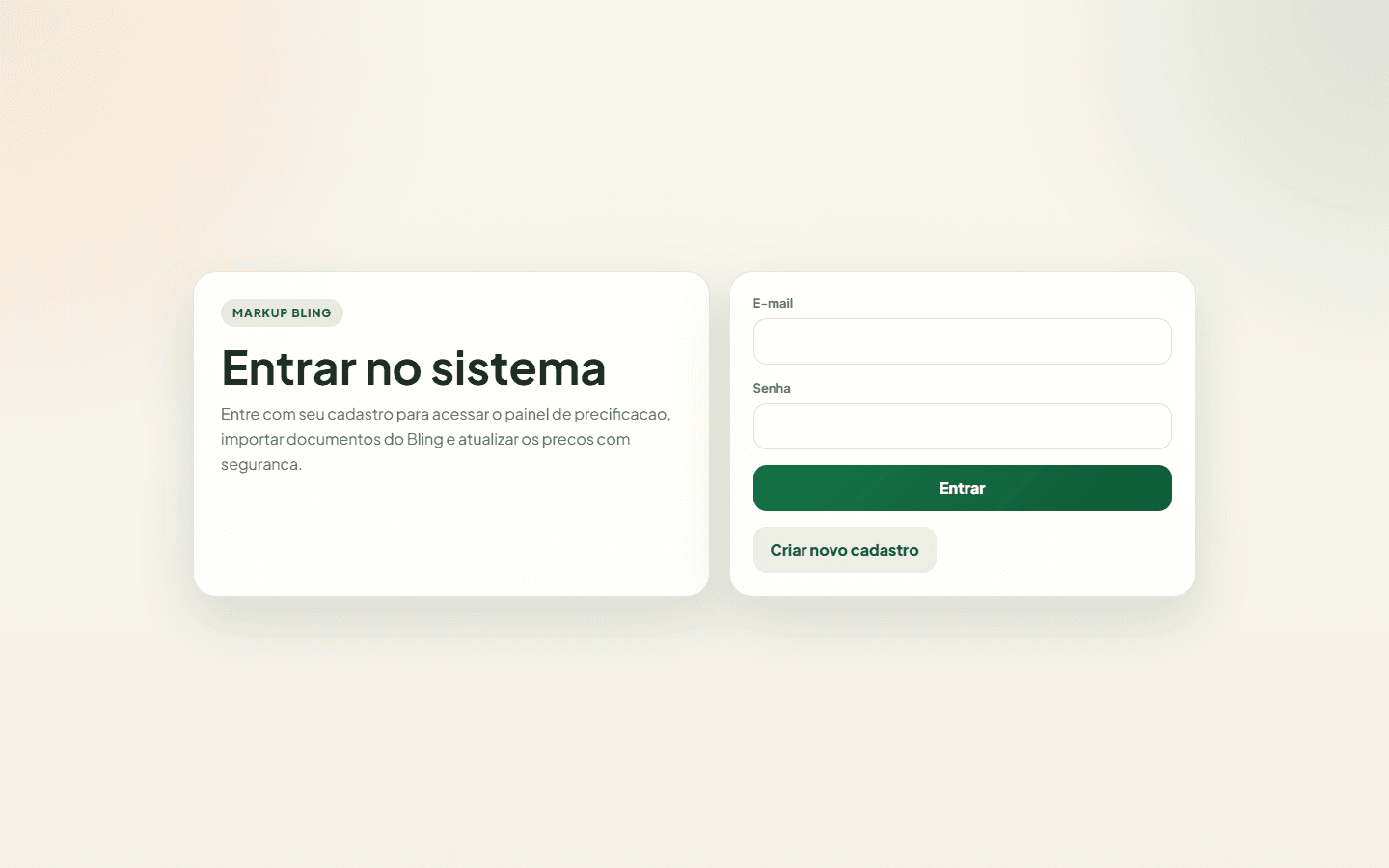 Tela real do sistema Markup Bling